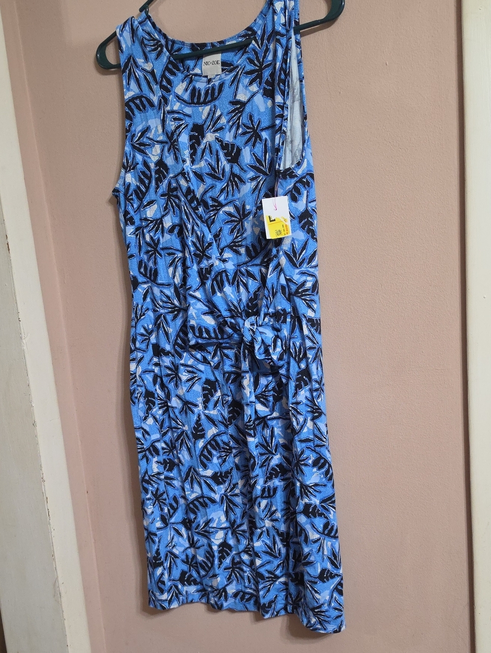 NIC+ZOE Blue and Black Palm-Leaf Midi Dress